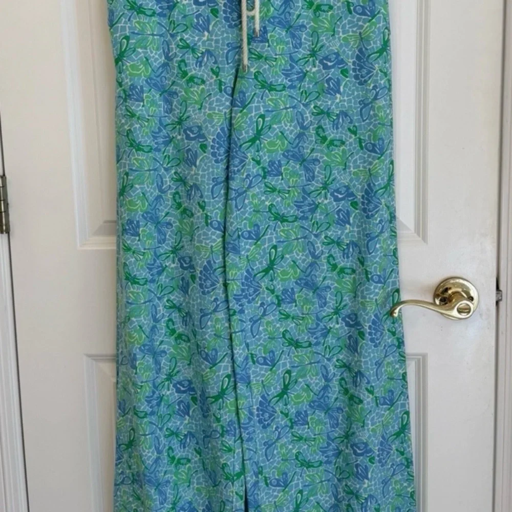 Lilly Pulitzer Linen Pants Wide Leg Palm Beach Fit Blue Green Dragonfly print - Picture 3 of 9